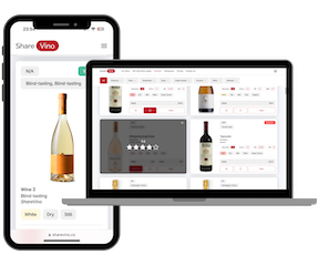 ShareVino digital wine list displayed on mobile and laptop for wine tastings and portfolio presentations.
